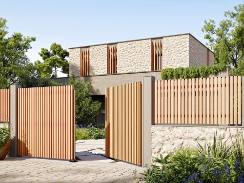 Achat Portail battant en aluminium ton bois Kostum
