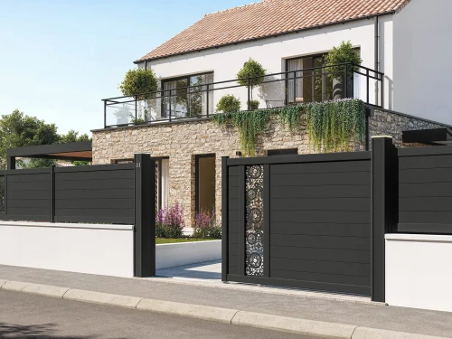 Achat Portail aluminium coulissant Samzun avec décor SPLANN par kostum