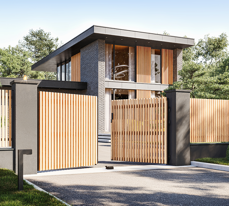 portail à tasseaux en bois red cedar kostum
