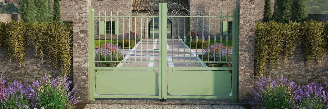 portail aluminium battant Locquirec by Kostum, couleur vert pâle