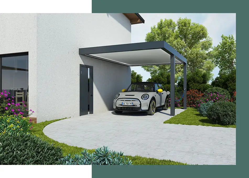 Carport en aluminium adossé avec poteau déporté Trevor par kostum