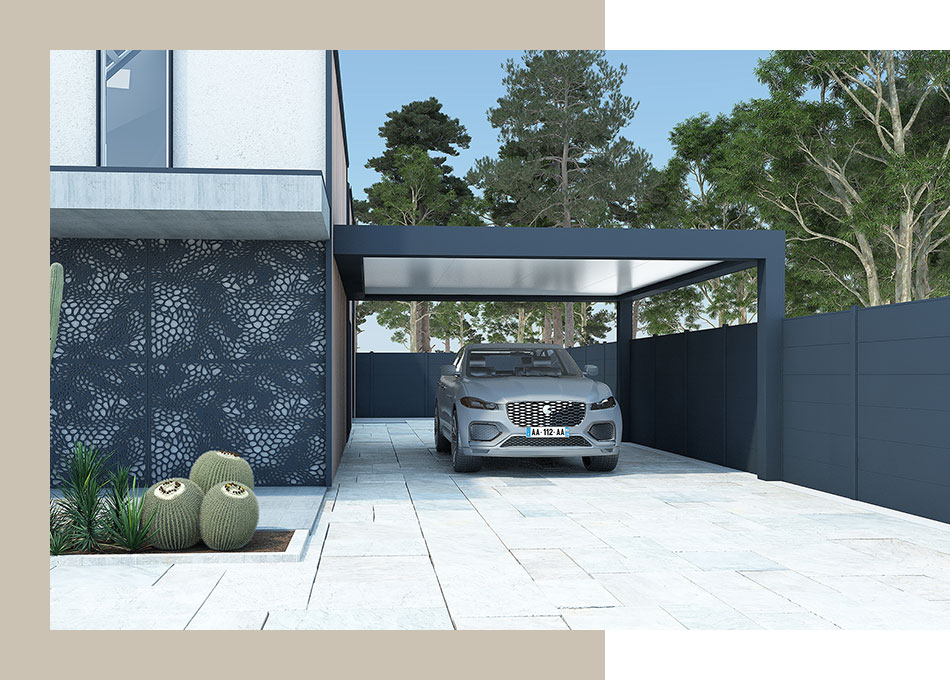 Caroprt en aluminium autoportante avec clôture intégrée Conor par kostum Caroprt en aluminium autoportante avec clôture intégrée Conor par kostum