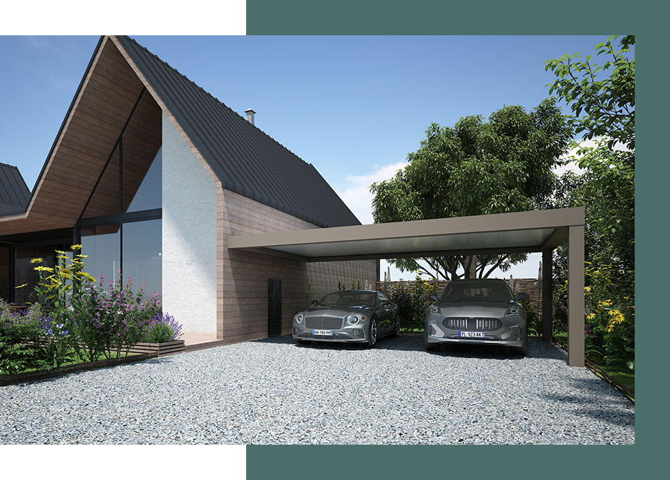 Carport double en aluminium adossé Conor par Kostum Carport double en aluminium adossé Conor par Kostum
