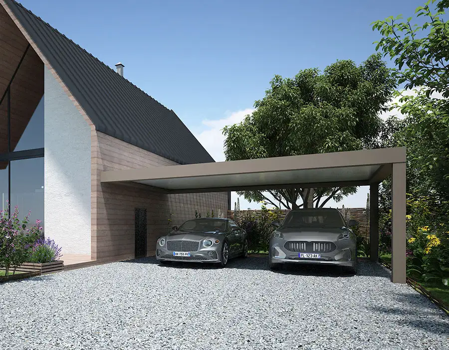 Carport double en aluminium adossé Conor par kostum