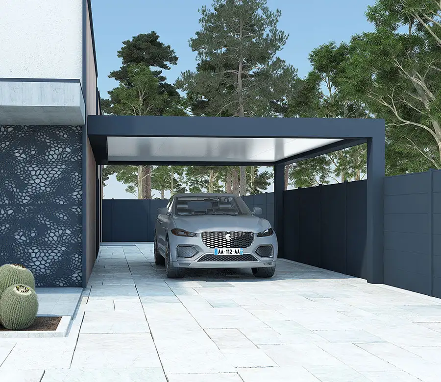 carport en aluminium adossé avec clôture Conor Kostum