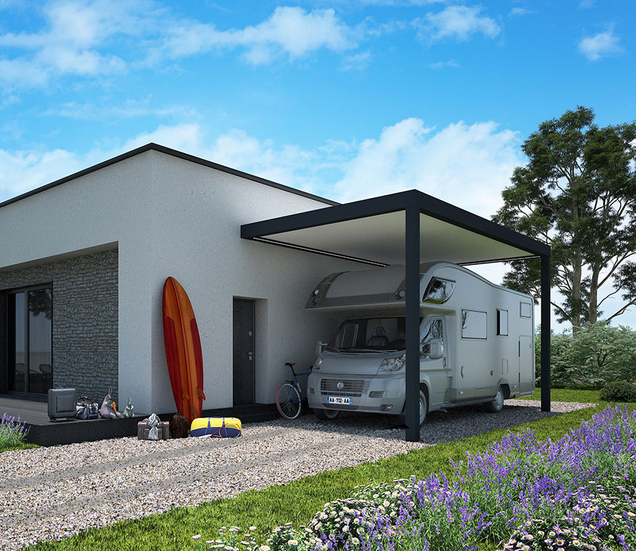 Carport en aluminium adossé toit plein Trevor par Kostum Carport en aluminium adossé toit plein Trevor par Kostum