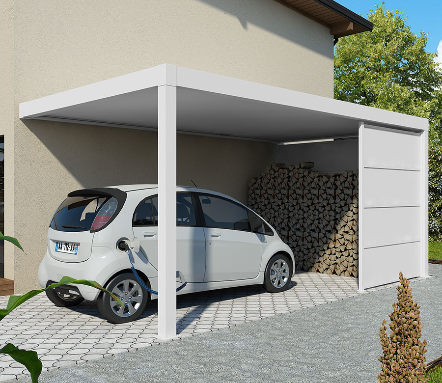 Carport en aluminium avec lames de clôture Trevor par Kostum Carport en aluminium avec lames de clôture Trevor par Kostum