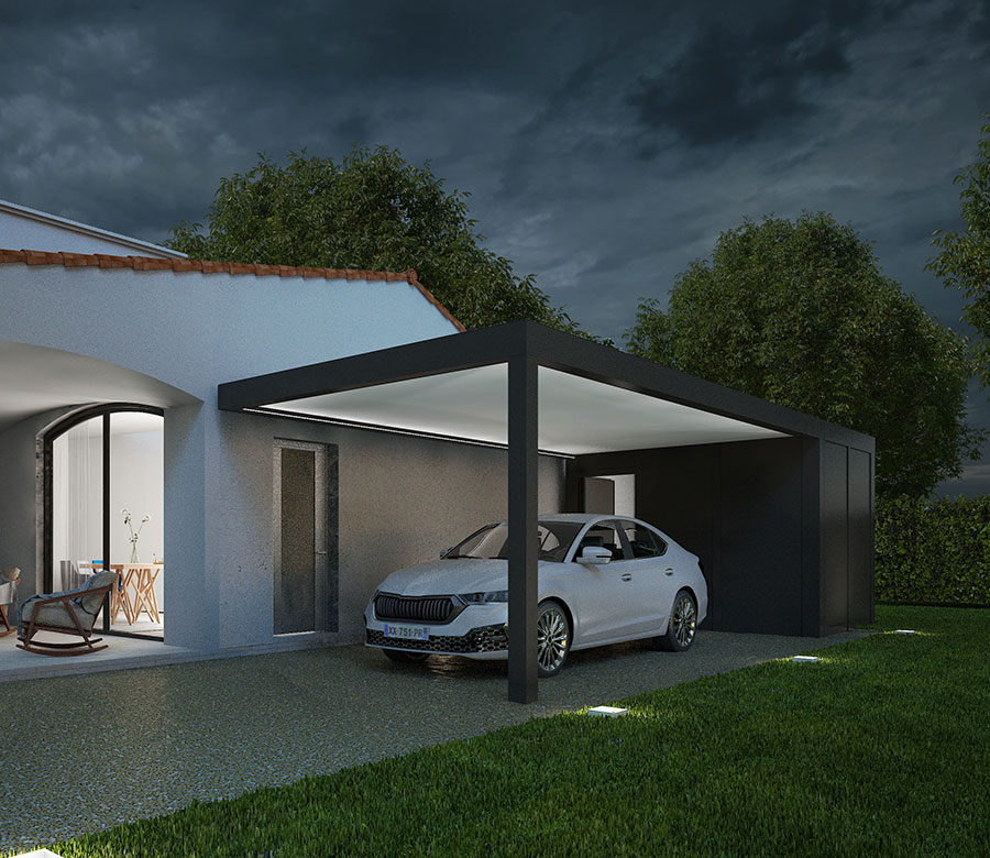 Carport en aluminium adosse Trevor par Kostum Carport en aluminium adosse Trevor par Kostum