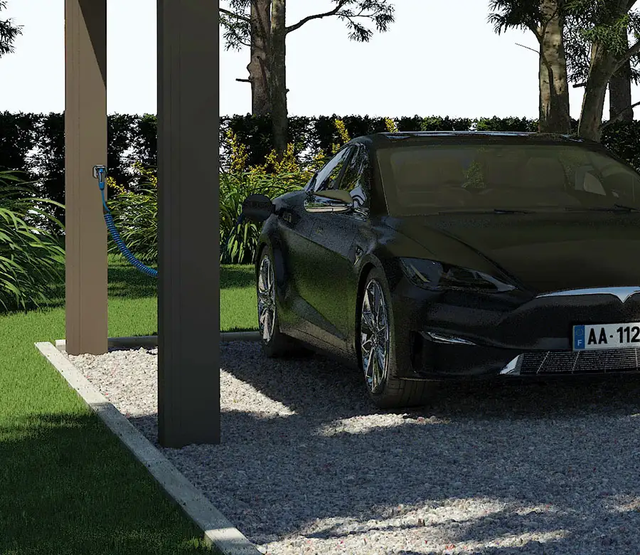 carport en aluminium indépendant avec prise recharge voiture Conor Kostum