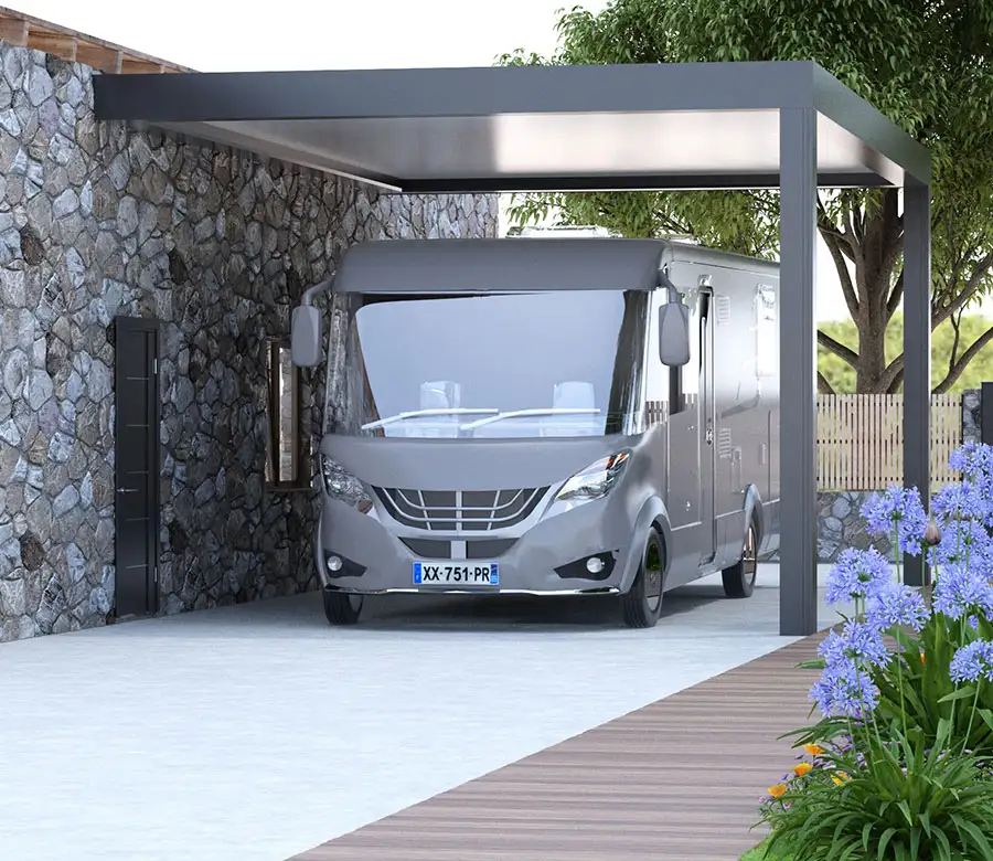 carport en aluminium adossé pour camping-car Conor Kostum