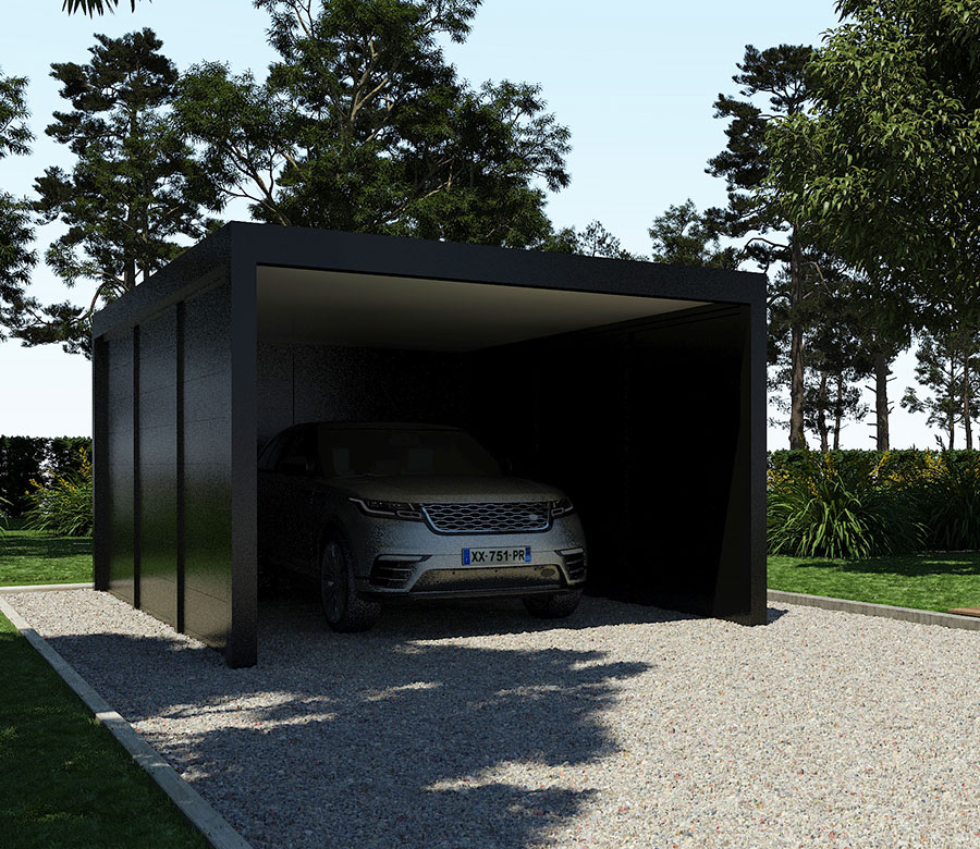 Carport en aluminium avec espace fermé Trevor par Kostum Carport en aluminium avec espace fermé Trevor par Kostum