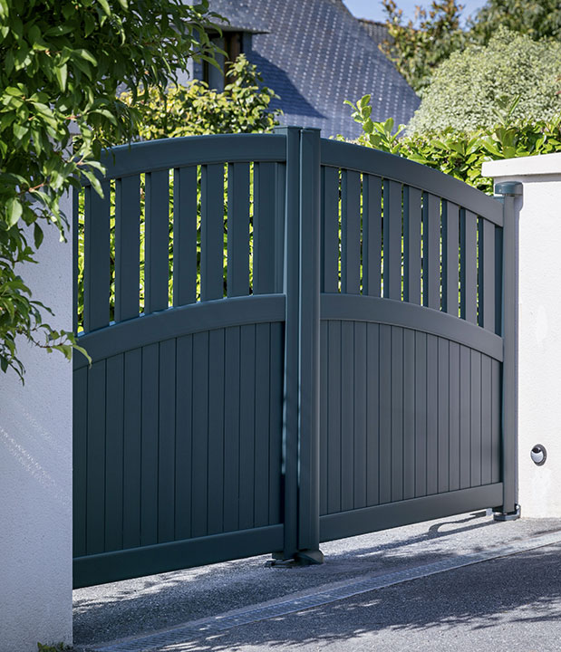 Portail aluminium gris bleu