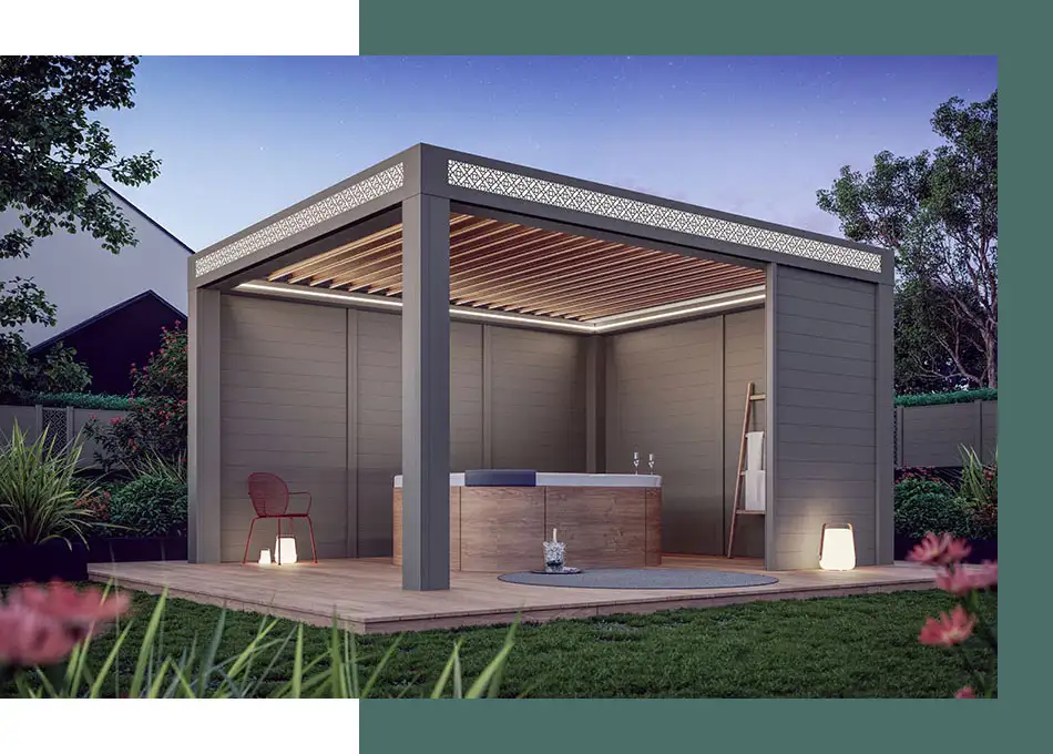 Pergola aluminium bioclimatique autoportante avec fermetures Lilly par kostum Pergola aluminium bioclimatique autoportante avec fermetures Lilly par kostum