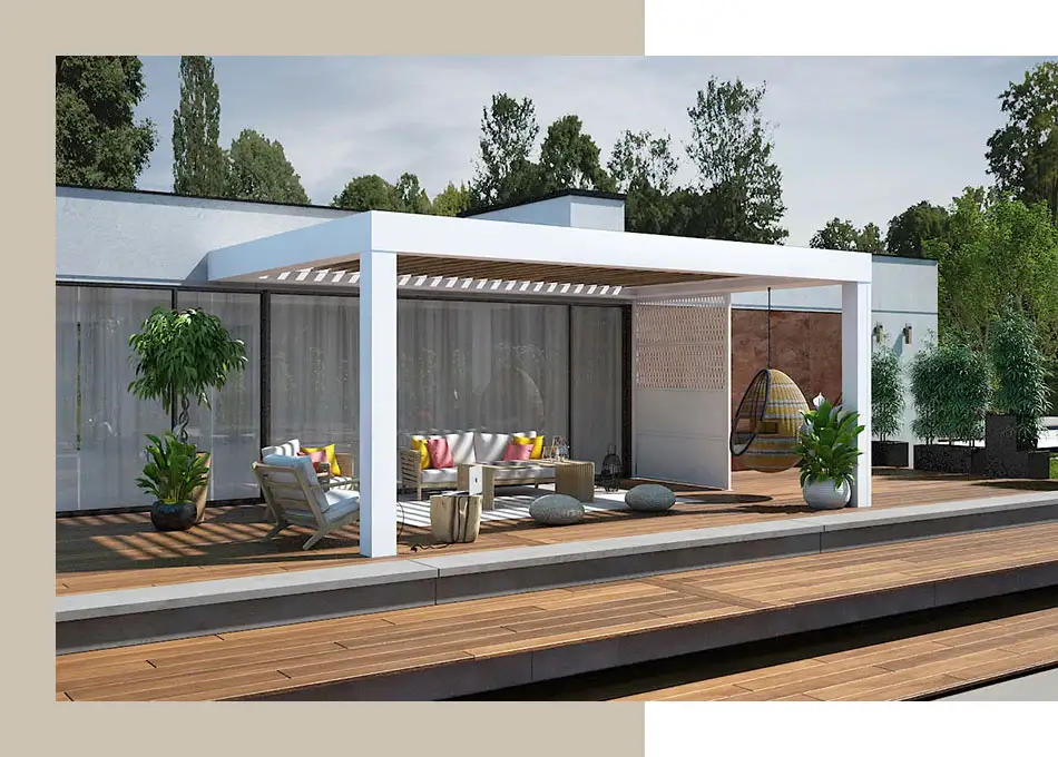 Pergola aluminium bioclimatique adossée Lilly par kostum Pergola aluminium bioclimatique adossée Lilly par kostum