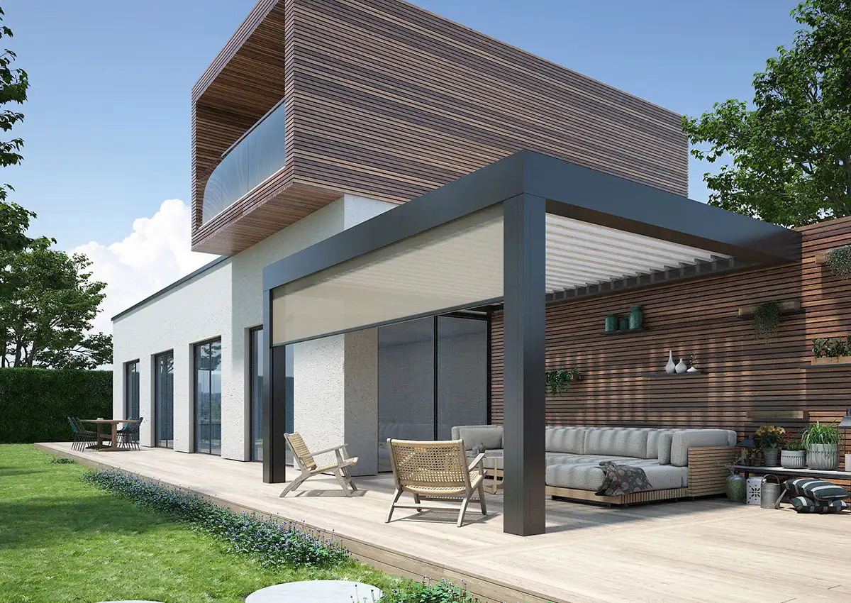 Pergola bioclimatique aluminium adossé Poppy par kostum