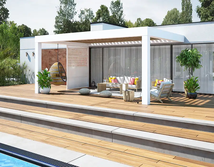 Pergola bioclimatique aluminium adossé Poppy par kostum