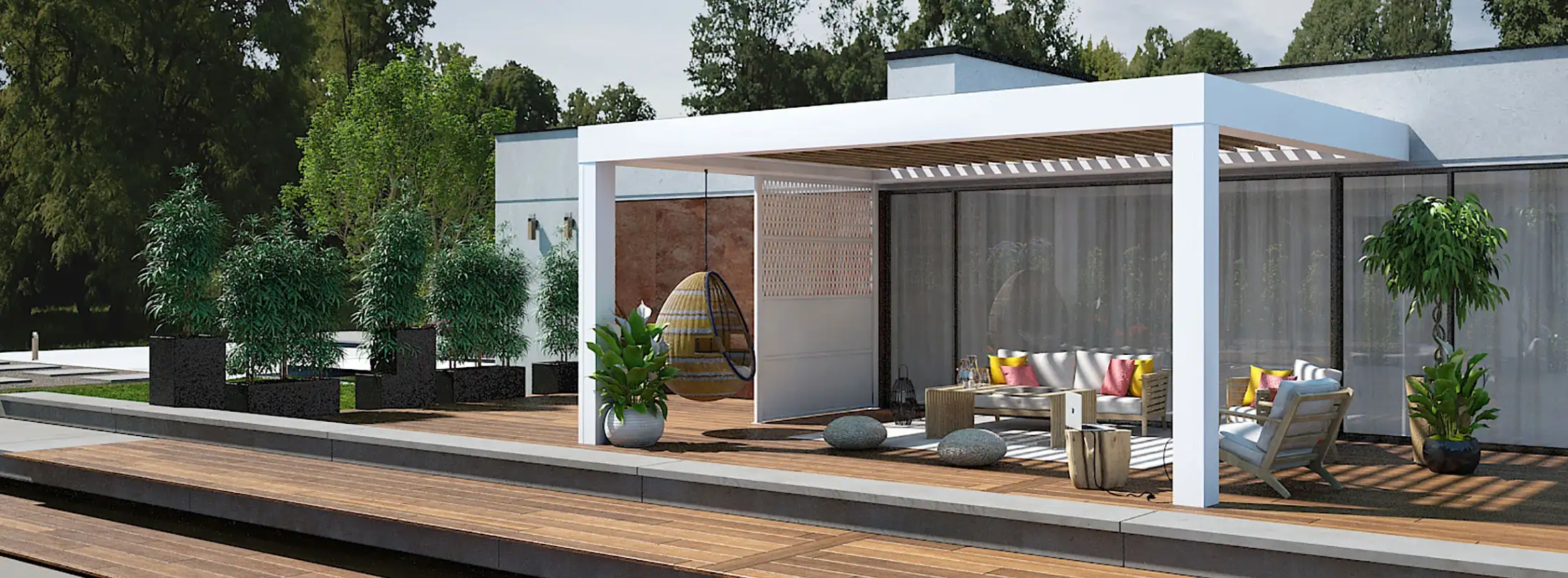 Pergola bioclimatique aluminium adossé Poppy par kostum